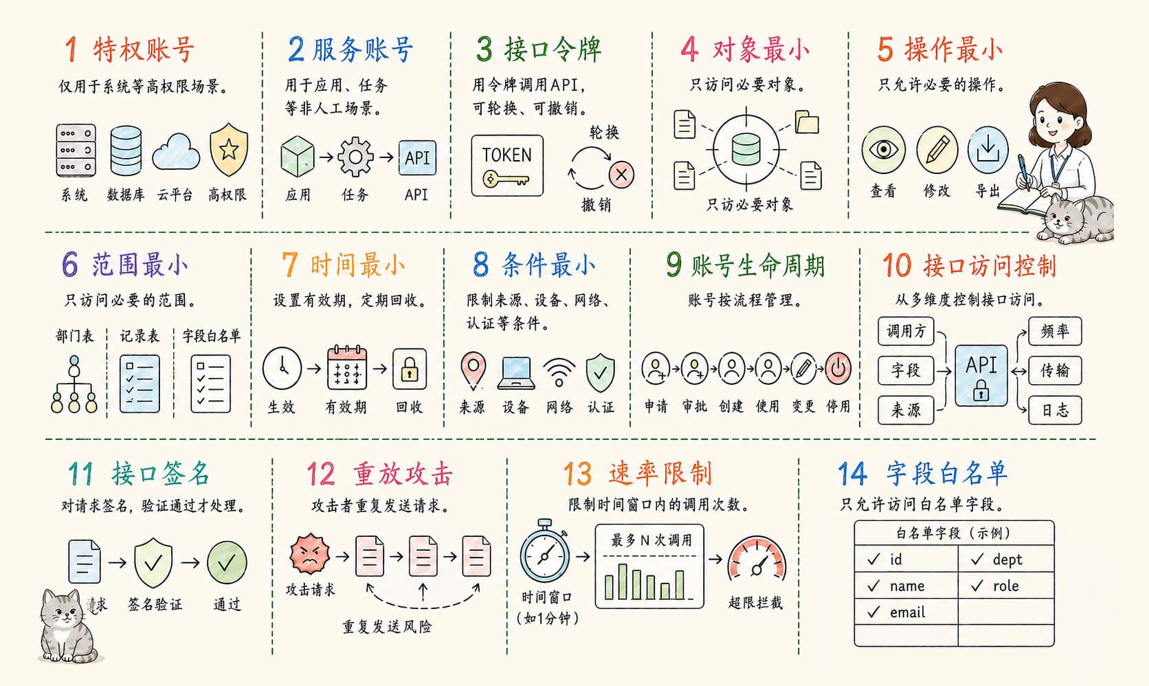 最小权限与接口：14个核心概念信息图